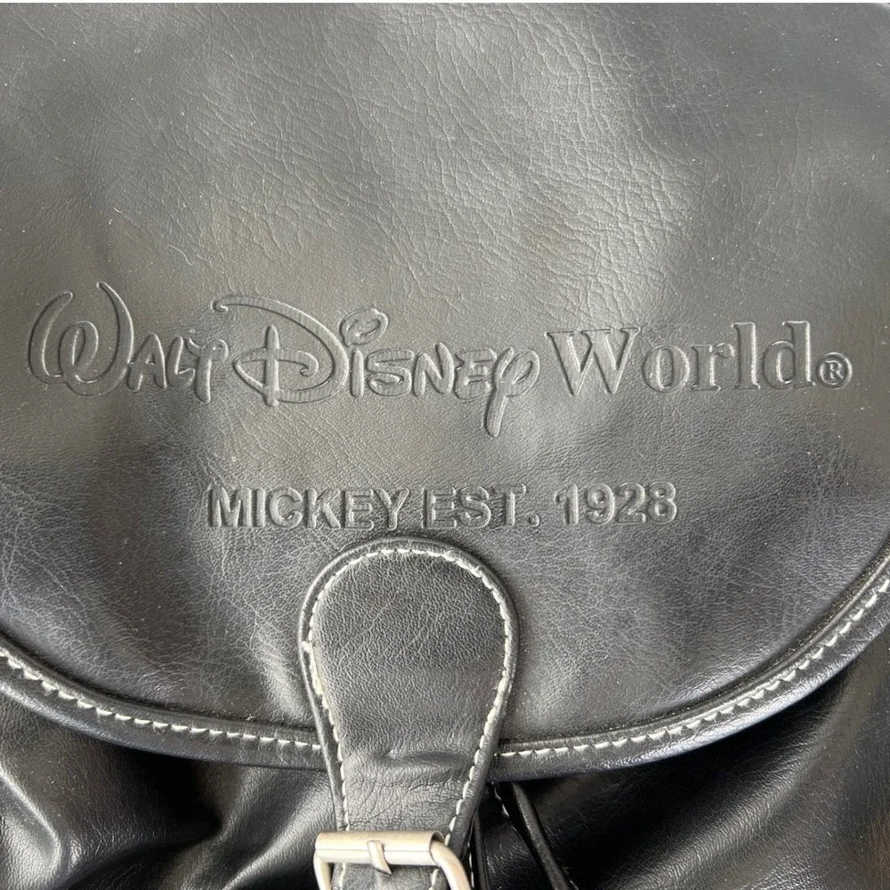 Walt Disney World Mickey Mouse Black Faux Leather Rucksack Backpack Vintage